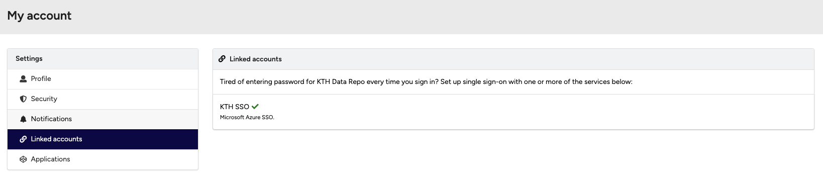 Linked accounts page showing SSO connection