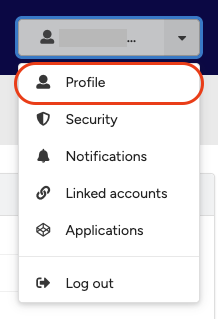 Profile menu dropdown