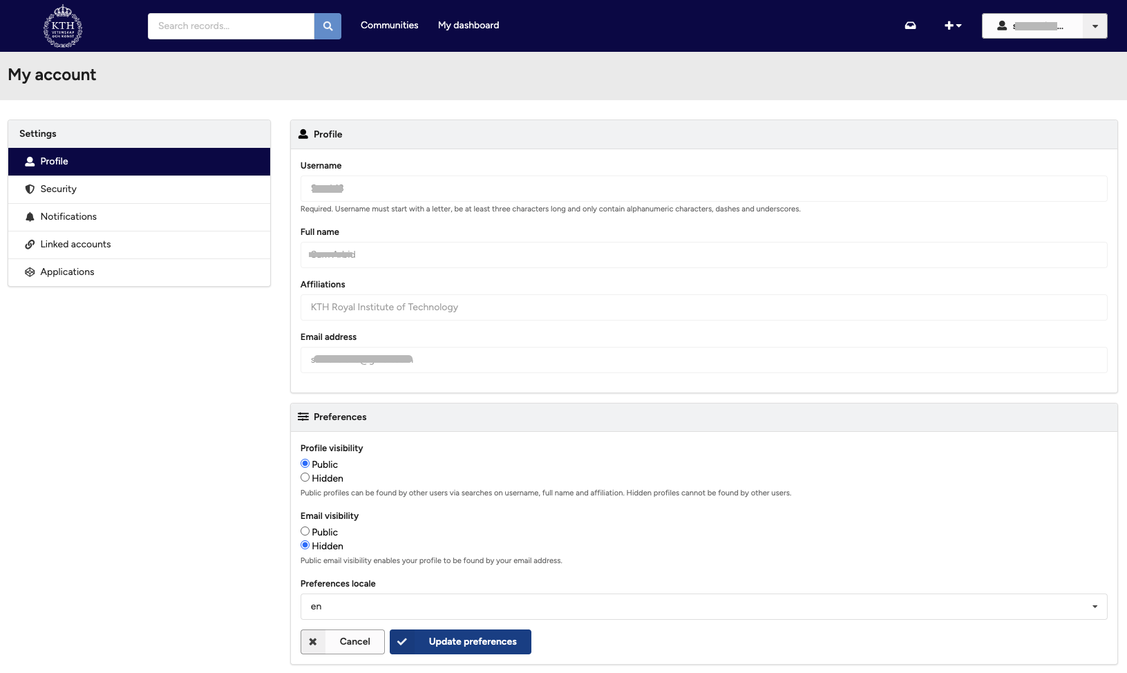 Profile page